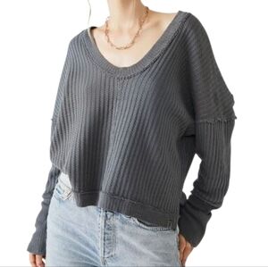 We The Free People Magic Thermal Top Gray Cotton Oversized Boxy Wmns M Boho